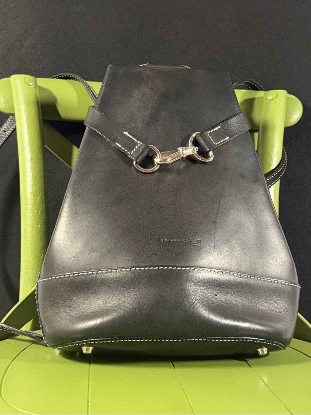 Vintage Dooney & Bourke Black Leather Backpack Contrast Stitching